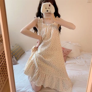 Đầm Ngủ Hai Dây Dáng Rộng Phong Cách Pháp Dễ Thương Thời Trang Mùa Thu Cho Bạn Gái