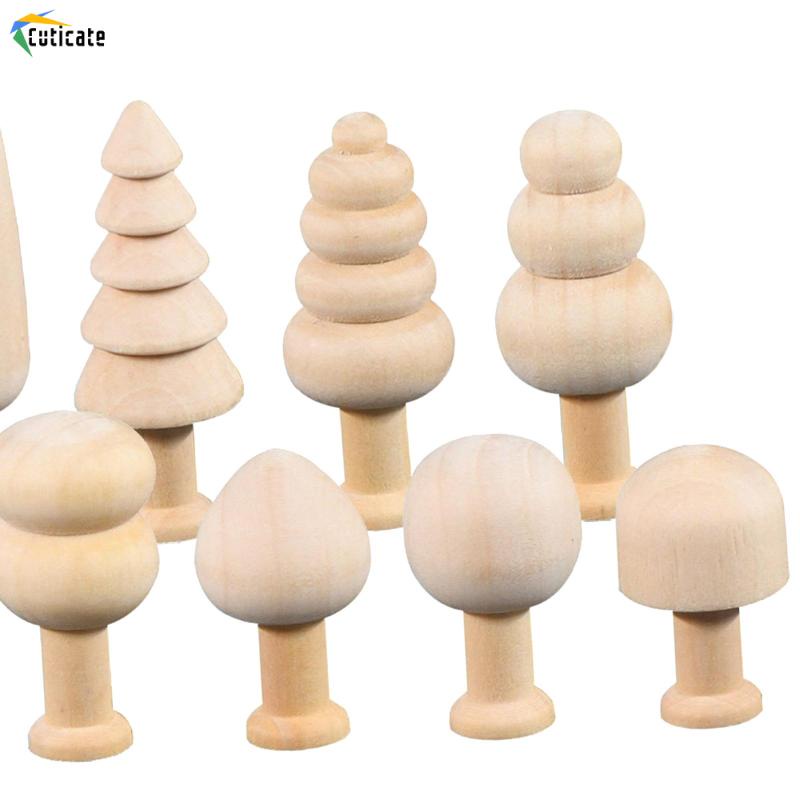 [Cuticate]Bộ 10 Cây Gỗ mini Không Sơn Dùng Trang Trí Giáng Sinh