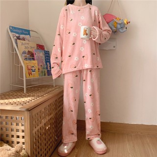 2025 Thu Đông Phong Cách Mới San Hô Lông Cừu Flannel Ấm Áp Homewear Dễ Thương Bộ Đồ Ngủ Thời Trang Rời Phù Hợp Với Nữ