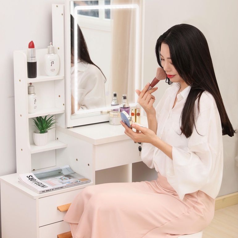 SUNNY Bàn trang điểm nội thất Bộ bàn trang điểm cá nhân kết hợp ghế và gương kéo thông minh có đèn
