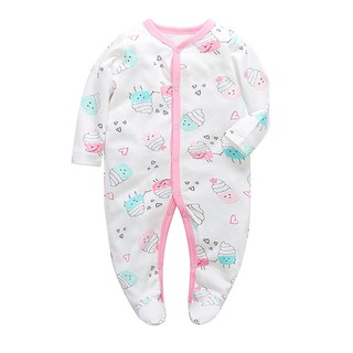 Bộ Áo Liền Quần Ngủ Tay Dài 100% Cotton In Hoa Dành Cho Bé Gái