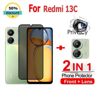 2 in 1 Kính cường lực Redmi 13C cường lực bảo vệ chống gián điệp bảo vệ màn hình phủ đầy đủ cho Xiaomi 13T 13 Lite Ultra POCO C65 F5 Redmi 12 Note 12 13 Pro Plus 5G Glass Film Camera Protecto