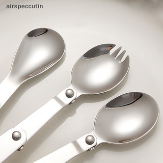 Airspeccutin Bộ Muỗng Nĩa Bằng Thép Không Gỉ 304 Thiết Kế Ba Khúc Có Thể Gấp Gọn Tiện Dụng Mang Theo Du Lịch