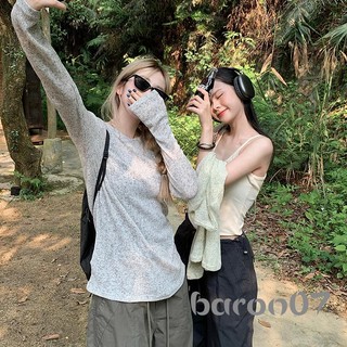 Áo dài tay nữ Áo trơn màu trơn dáng rộng Áo thun chống nắng cho câu lạc bộ Dạo phố Quần áo thẩm mỹ