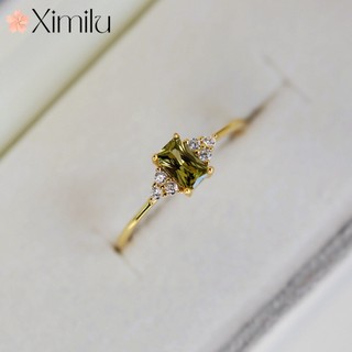 ♥ Chính Hãng Mới Nhẫn Đính Đá Zircon Hình Vuông Dát Đá Zircon Nhiều Màu Xanh Lá Siêu Mịn Dễ Phối Đồ Cho Nữ cl