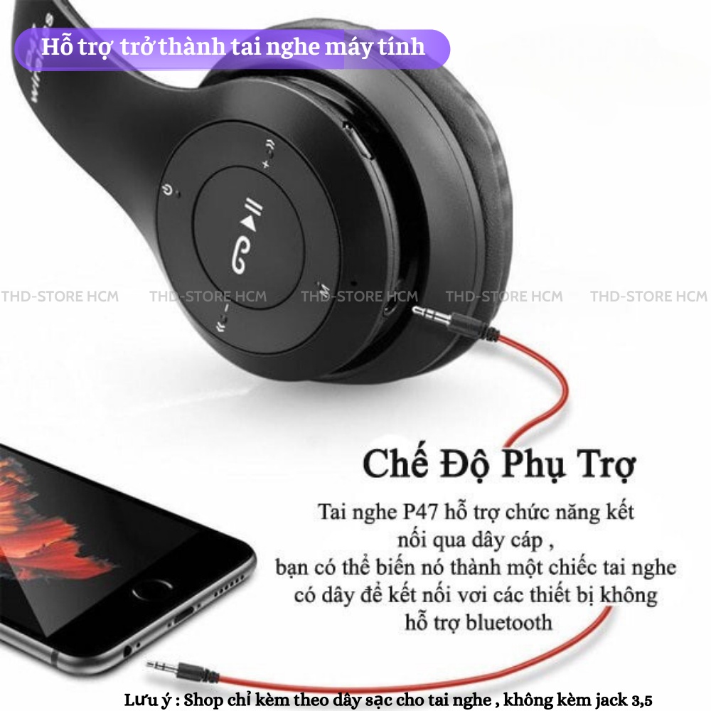 Tai Nghe Bluetooth P47 Chụp Tai Có Mic Hỗ Trợ Thẻ Nhớ Âm Bass Nghe Nhạc Cực Hay Lọc Âm Chống Ồn