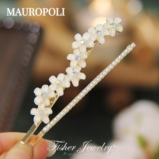Mauropoli Bộ kẹp tóc hoa đường cong ngọc trai cổ tích, tinh tế, kẹp phẳng giữ tóc gãy, phụ kiện tóc