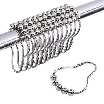 Nhẫn treo rèm tắm hình bầu, khóa rèm kim loại, hạt lăn, nhẫn treo bằng thép không gỉ, móc lớn, rèm giường, rèm cửa