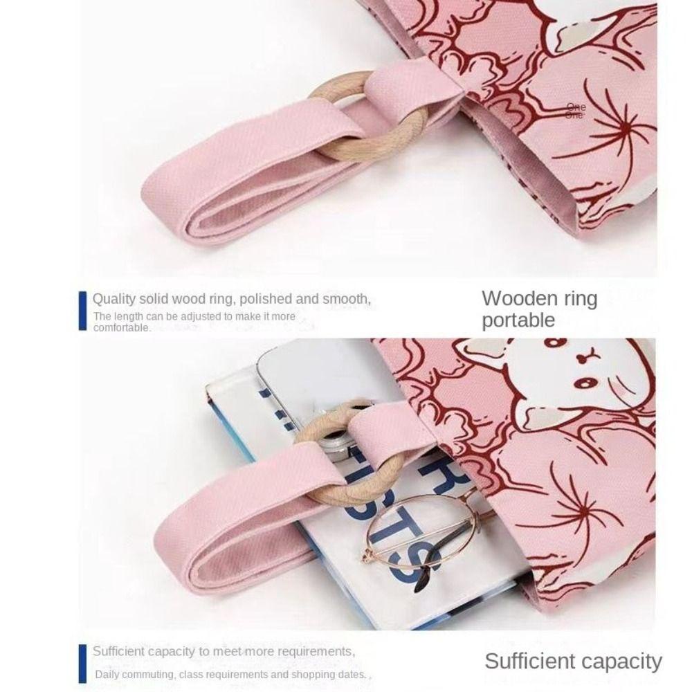 Túi xi lanh JIAKK, Túi xô mèo đáng yêu in hình hoạt hình bằng vải Canvas, Túi đựng đồ ăn trưa di động chống nước