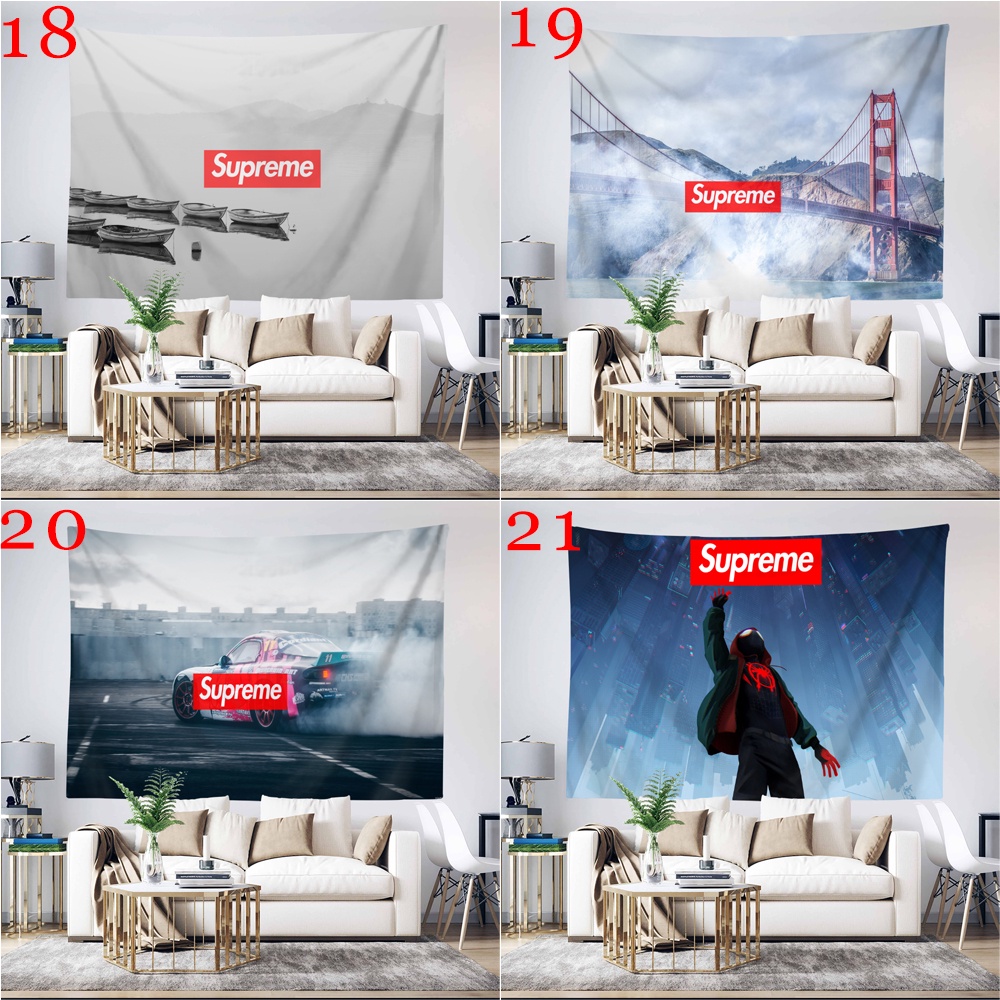 Tấm Thảm Treo Tường Trang Trí Phòng Ngủ Bằng polyester In logo supreme Kèm Kẹp Tiện Dụng