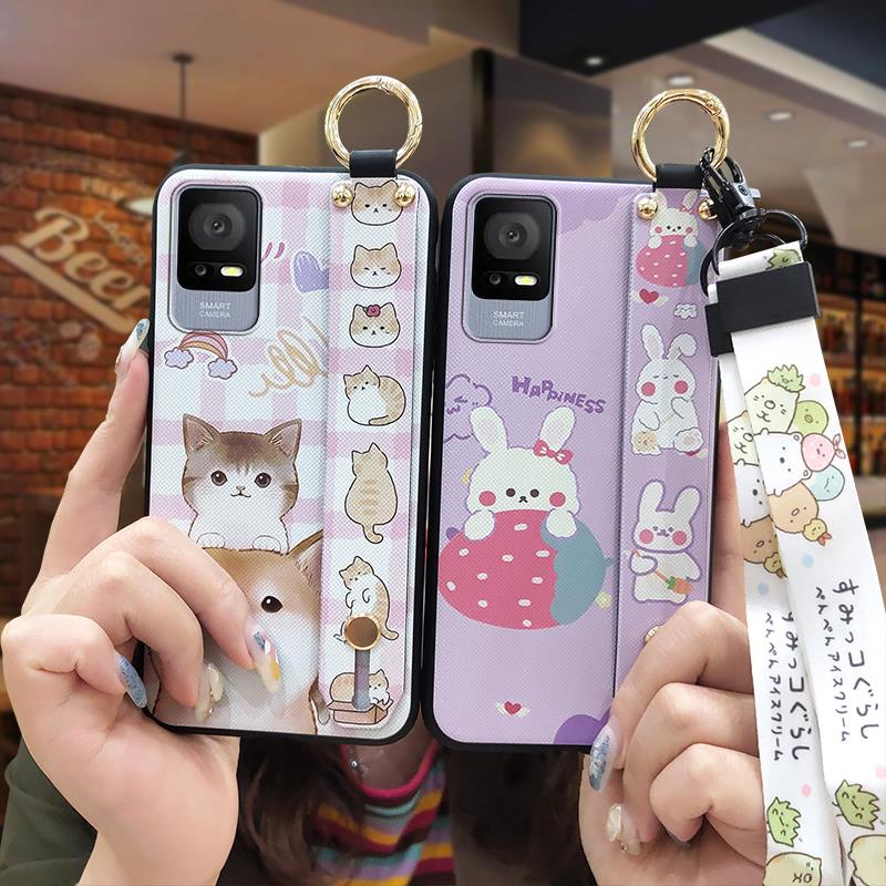 Wrist Strap Soft case Phone Case For TCL 405/406/408/T506S Phone Holder Silicone Lanyard Cute Anti-dust Shockproof Kickstand
