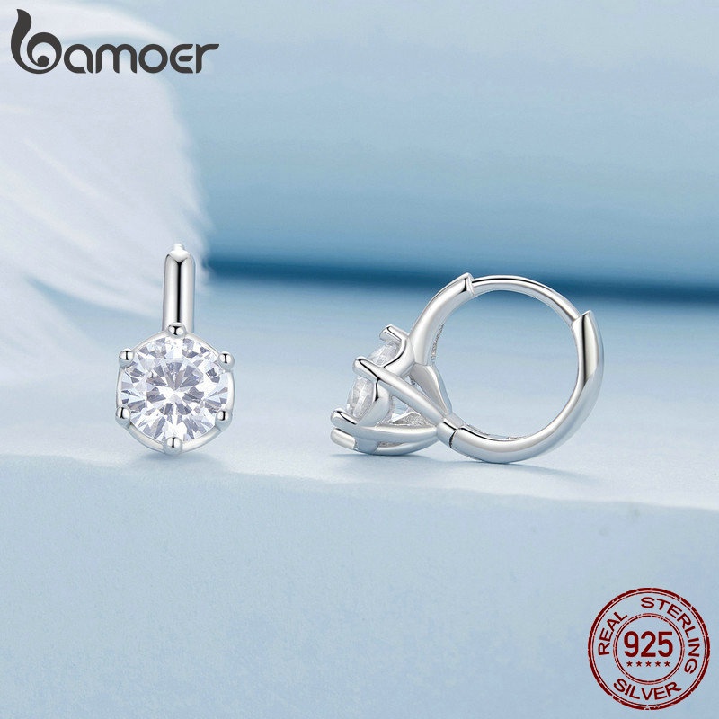 Bamoer Bông Tai Bạc 925 Đính Đá Lấp Lánh