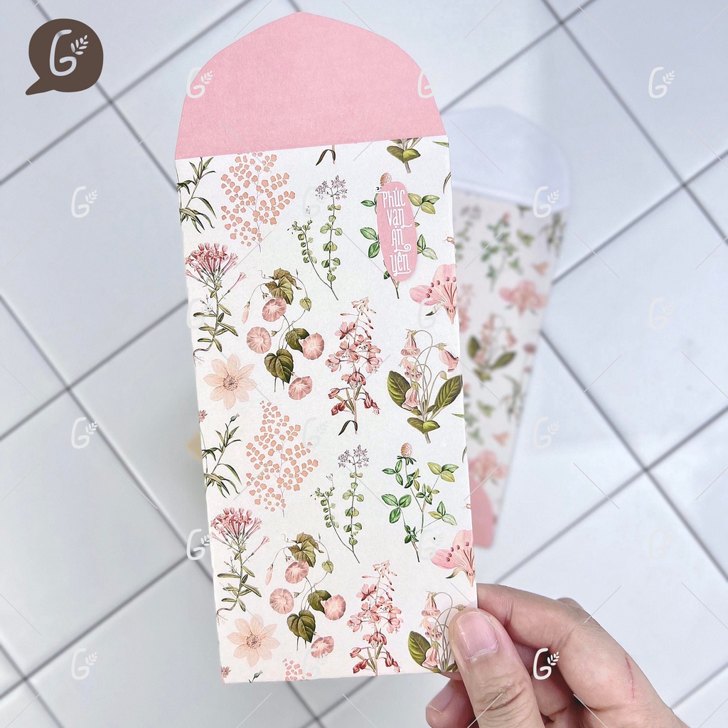 Bao lì xì tết 2025 cao cấp của Gác Xép chất liệu Krafthọa tiết hoa văn vintage - Mã GX027