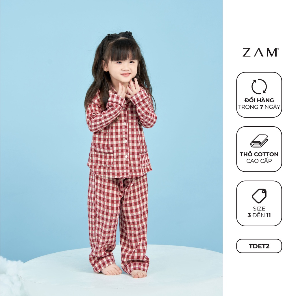 BỘ NGỦ SHE BY ZAM – TDET2 – BỘ DÀI TAY TRẺ EM KẺ THÔ COTTON – MÀU ĐỎ