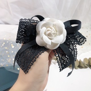 READY STOCK Women's Camellia Bow Ties with Pins College Style Rose Blouse Dress Neckties Collar Accessories