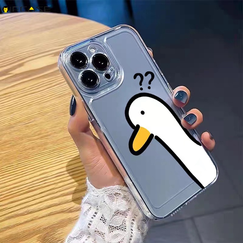 Tương Thích Cho iPhone 17 Air 16 16e 15 14 Plus 13 12 Mini Pro Max Ốp Điện Thoại Câu Hỏi Ngộ nghĩnh Đánh Dấu Vịt Hoạt Hình Dễ Thương Đơn Giản Trong Suốt Vỏ Mềm Ốp Lưng Ốp Lưng