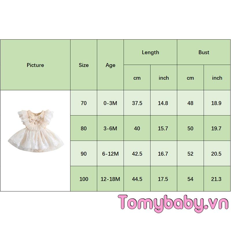Bé Gái Áo Liền Quần Bay Tay Cổ Tròn Hoa Ren Vải tuyn Chắp Vá Chữ A Cho Trẻ Sơ Sinh