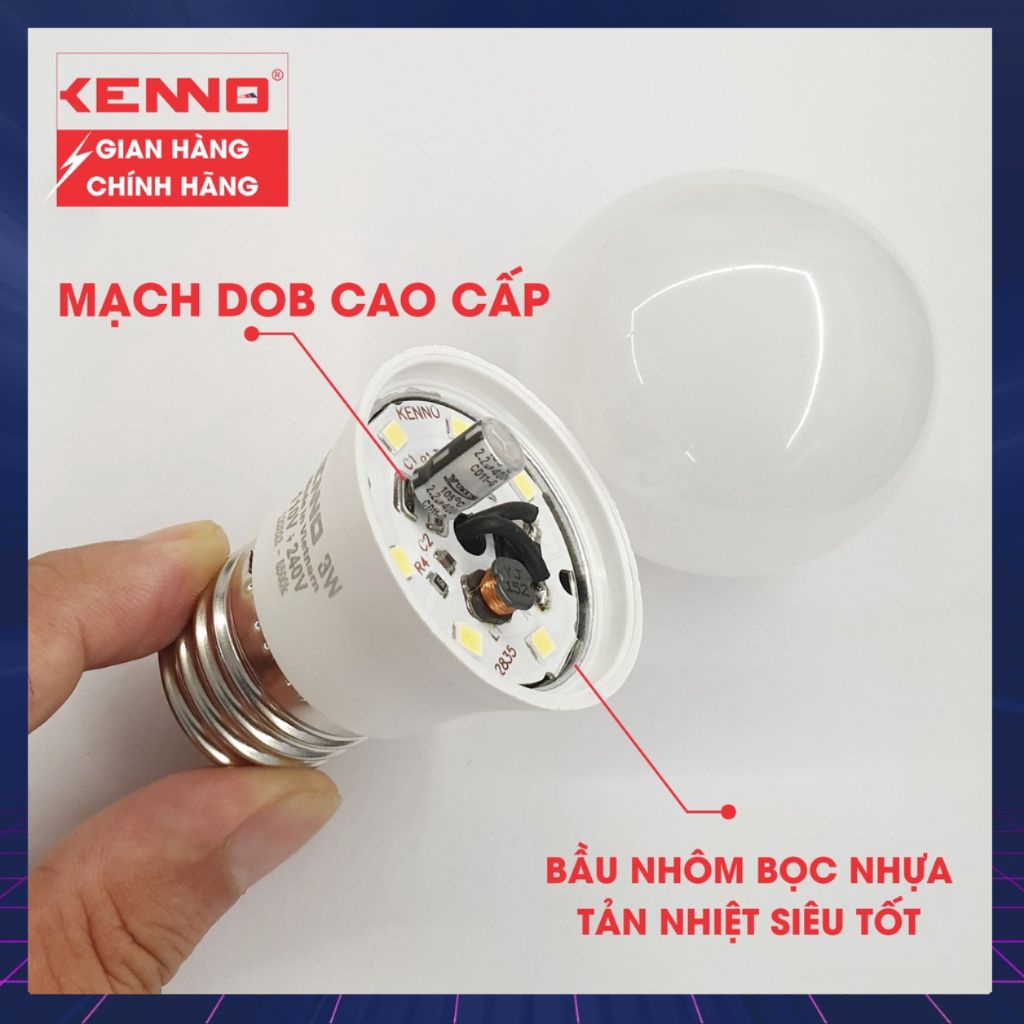 Bóng LED bulb tròn trang trí 3W kín nước Qled/Kenno ánh sáng trắng, vàng