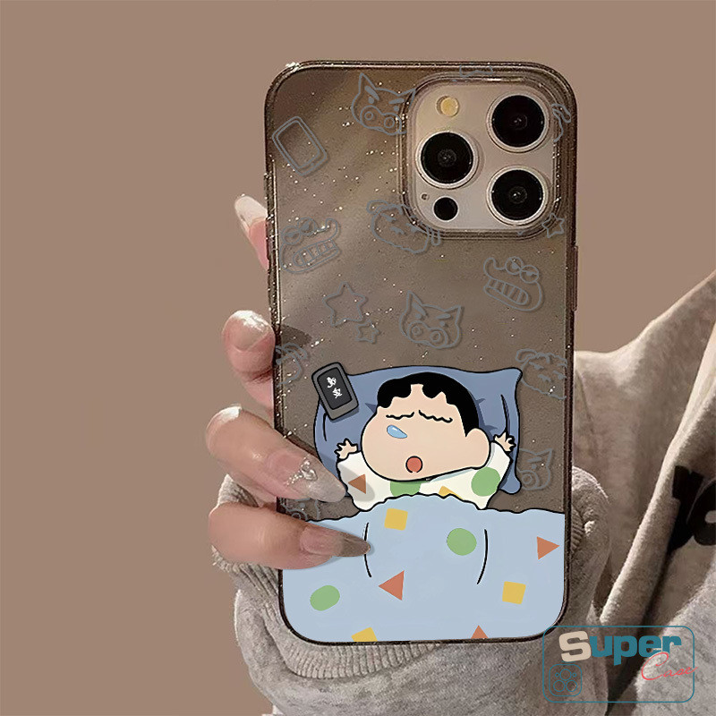 Phim Hoạt Hình Crayon Shin-Chan Ngủ Ngáy Ốp Lưng Tương Thích Cho IPhone 11 16 15 14 12 13 Pro Max 7Plus X XS Max XR 6s 14 8 15 16 6 Plus SE Ngôi Sao Sang Trọng Lấp Lánh Vỏ Mềm Chống Sốc