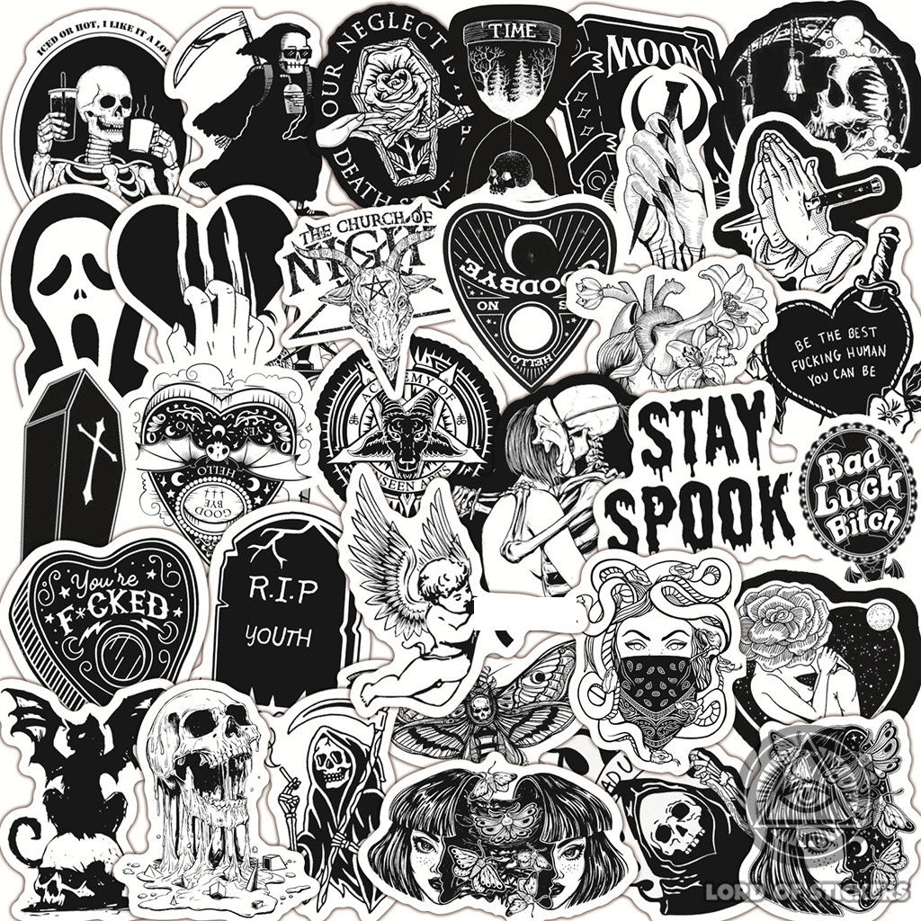 Set 100 Sticker Đen Trắng Graffiti Gothic Hình Dán Chống Thấm Nước ...