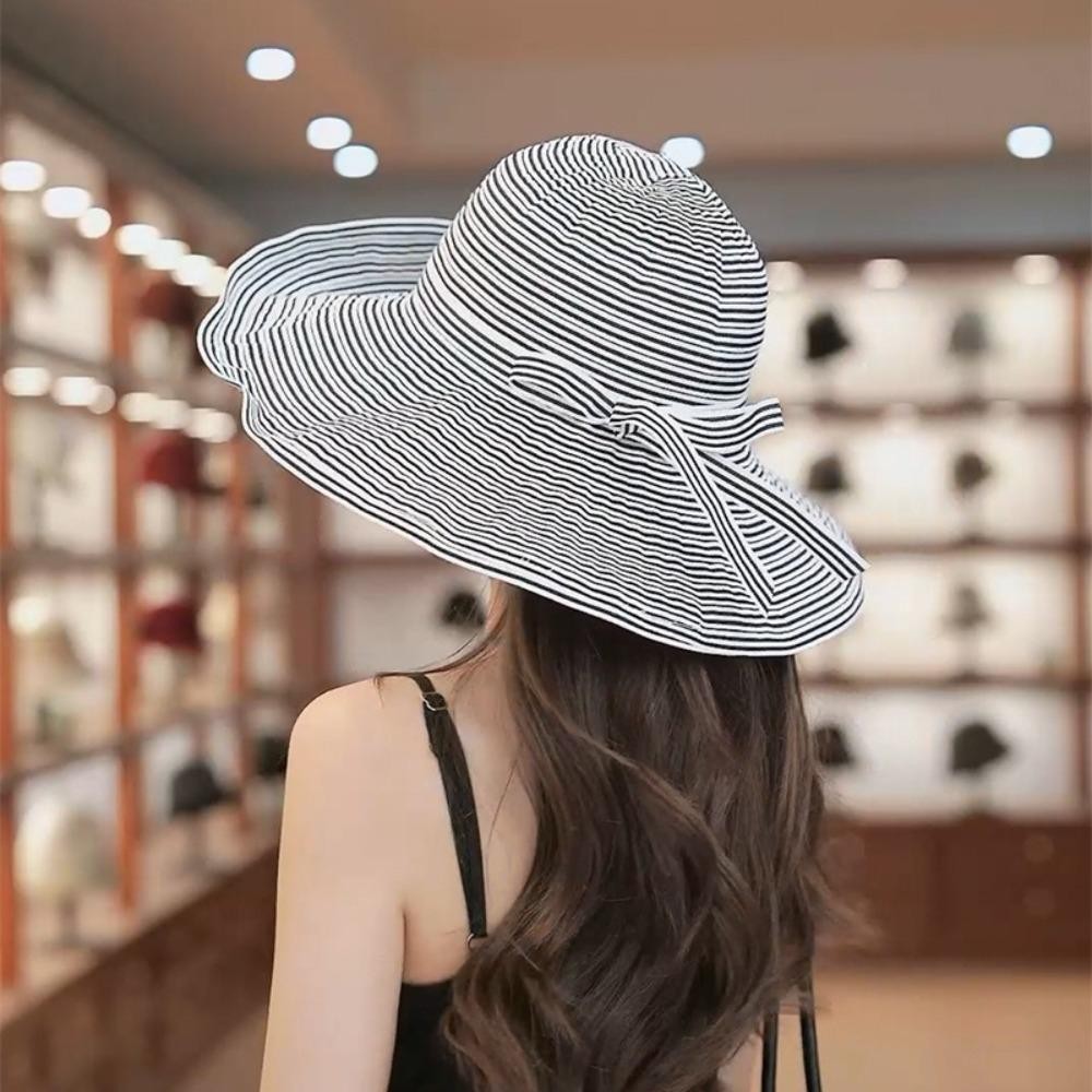 Mũ Xô VVDZA, Mũ Câu Cá Chống Tia UV Nơ, Quà Tặng Mũ Chống Nắng Sọc Thời Trang