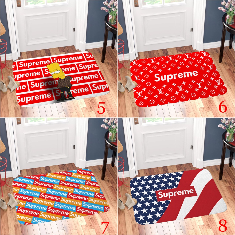 Thảm lót cửa chùi chân Chống Trượt Hình logo supreme Kích Thước 60x40cm