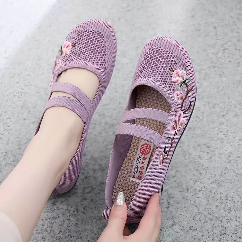 Giày thêu phẳng Thoải mái Nhẹ Cân thoáng khí Giày chống trượt Phong cách dân tộc Mary Janes