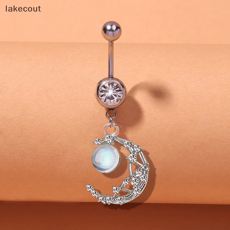 Lat Khuyên Rốn Bằng Thép Không Gỉ Hình Trái Tim Mặt Trăng Đính Đá zircon Lủng Lẳng Khuyên Rốn Cho Nữ hye