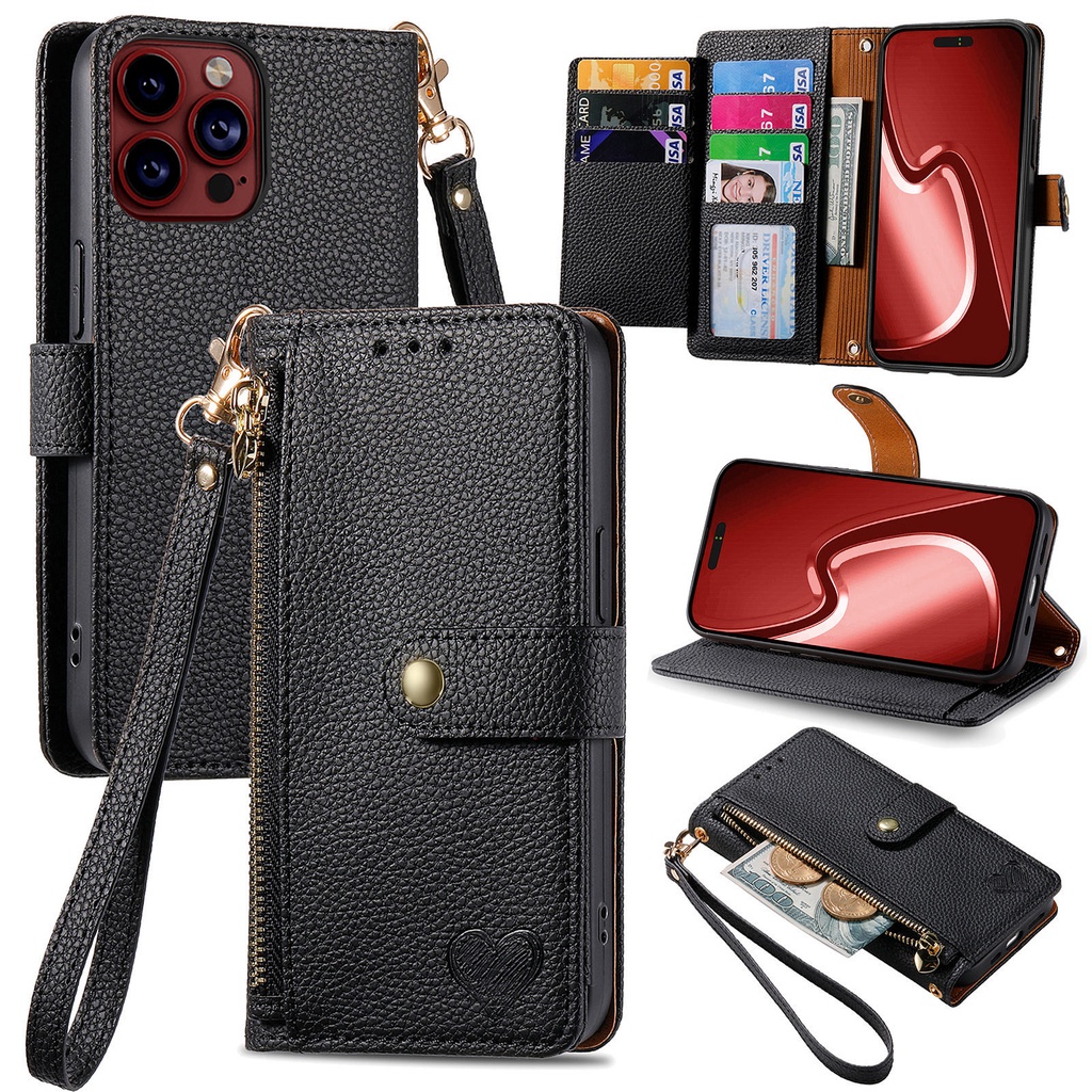 Bao Da Điện Thoại pu Dạng Ví Có Dây Kéo Và Ngăn Đựng Thẻ Cho iphone 13 12 mini 15 14 11 pro xs max xr x 7 8 plus Ốp