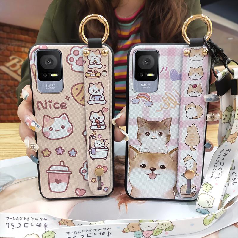 Wrist Strap Soft case Phone Case For TCL 405/406/408/T506S Phone Holder Silicone Lanyard Cute Anti-dust Shockproof Kickstand