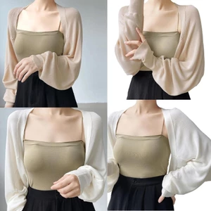 PCF * Nữ Shrug Mùa Hè Dài Tay Boleros Crop Cardigan Áo Len Khăn Choàng Ngắn