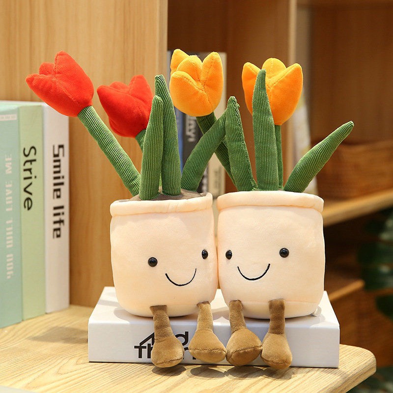 Chậu Hoa Tulip Nhồi Bông Dễ Thương Decor Bàn Làm Việc Văn Phòng - Quà Tặng Sinh Nhật Cho Bé