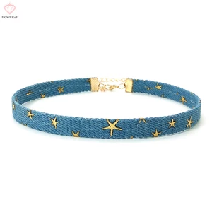 Vòng Cổ choker denim Màu Xanh Dương Phong Cách gothic punk vintage Thời Trang Cho Nữ [pcwfkef] Mới