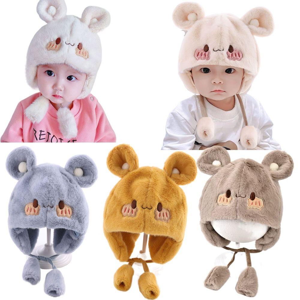 Mũ má hồng 2 quả bông mùa đông cho bé trai và bé gái