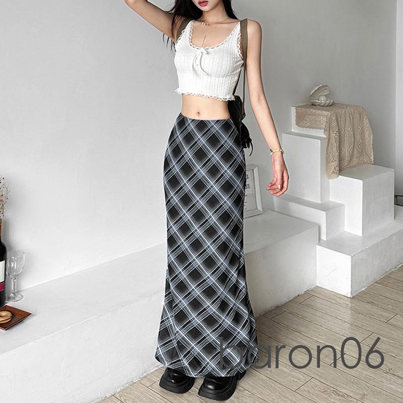 Rjqu-nữ Váy Dài Kẻ Sọc Cao Cấp Gói Hông Váy Vintage Ôm Vừa Vặn Váy Dạo Phố