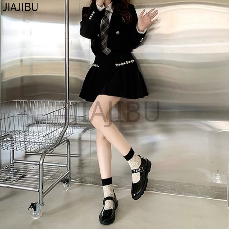 Size 34-44 Giày Nữ Cỡ Lớn Giày Da Học Sinh Phong Cách Anh Quốc Giày Đồng Phục 43 JK Màu Đen Thick Heel Lolita Shoes Korean Fashion Platform Mary Jane Shoes Doll Shoes Anti-slip Round Toe Leather Shoes Giày Công Chúa Giản Dị Phong Cách Preppy Giày Cosplay