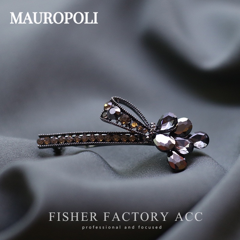 Mauropoli [Hàng có sẵn] Kẹp lò xo nơ kim cương giả màu đen Yao OL Đầu lưng cao cấp Kẹp tóc nửa mảnh Kẹp bên hông