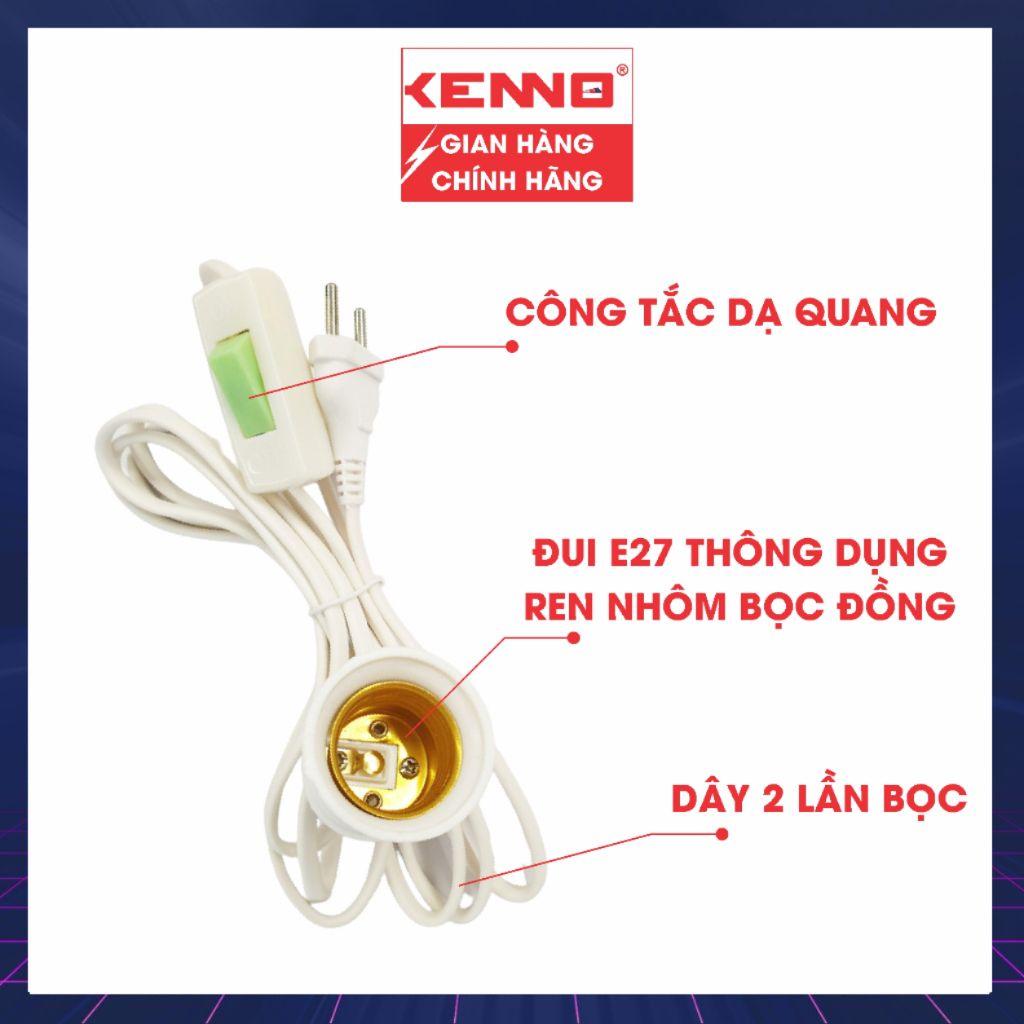 Bộ dây đuôi đèn liền công tắc Qled/Kenno DS sẵn phích cắm
