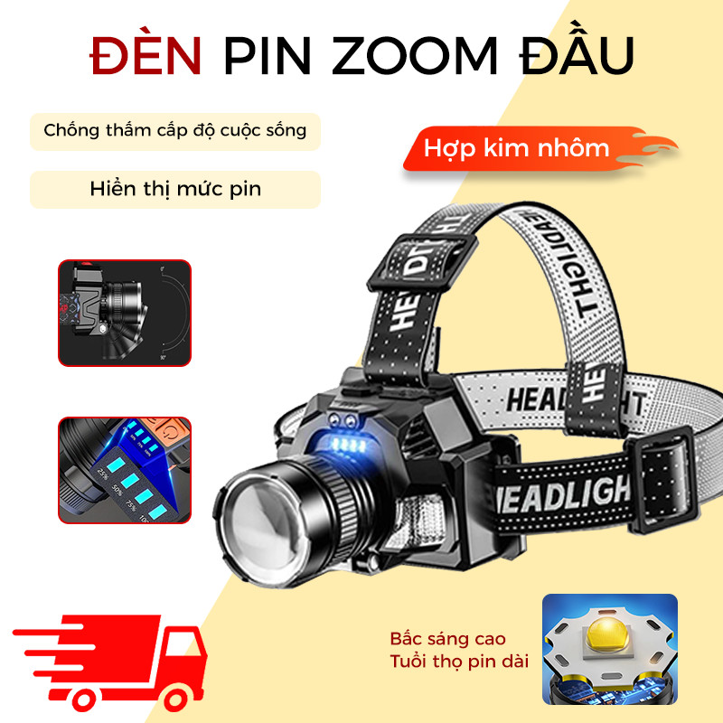 Đèn Pin Siêu Sáng Đội Đầu Pin Trâu Vỏ Kim Loại Siêu Bền Chống Thấm Nước Tốt Kèm Cảm Biến Vẫy Tay