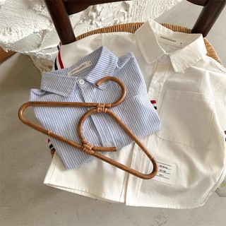 Trẻ Em 2025 Xuân Thu Phong Cách Bé Trai Đường Phố Webbing Áo Sơ Mi Thời Trang Cho Bé Sọc Bỏ Túi Áo Top Quần Áo