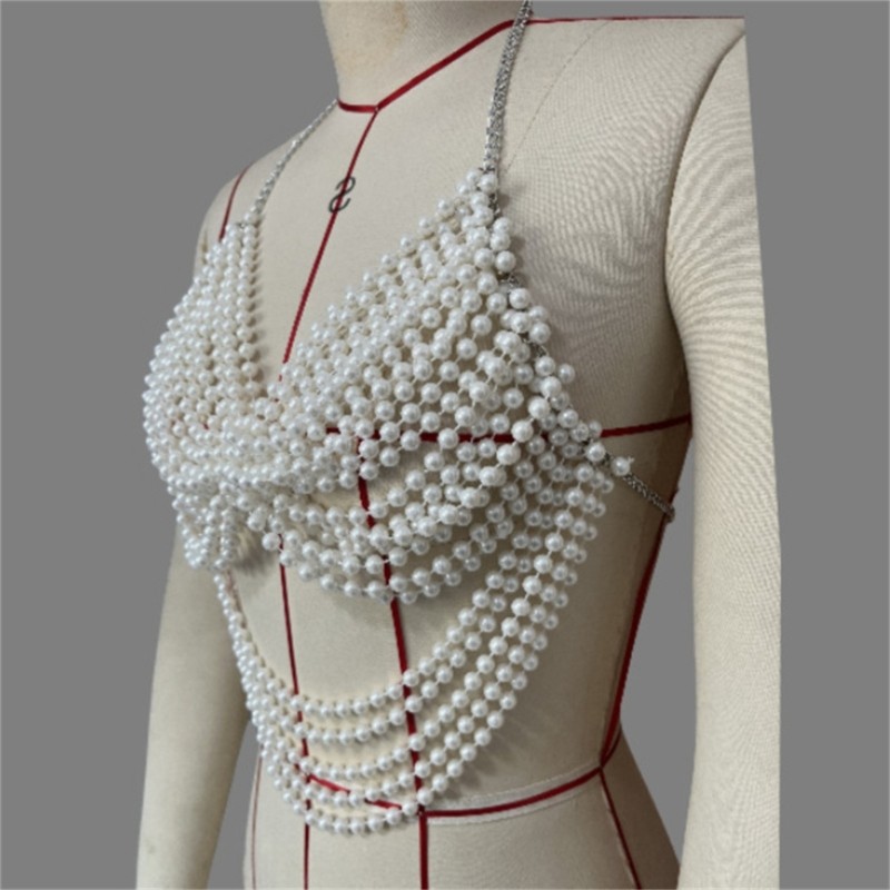 Hsv Pearls Body Chain Bra Multilayer Body Chain Harness Phụ kiện trang sức cơ thể