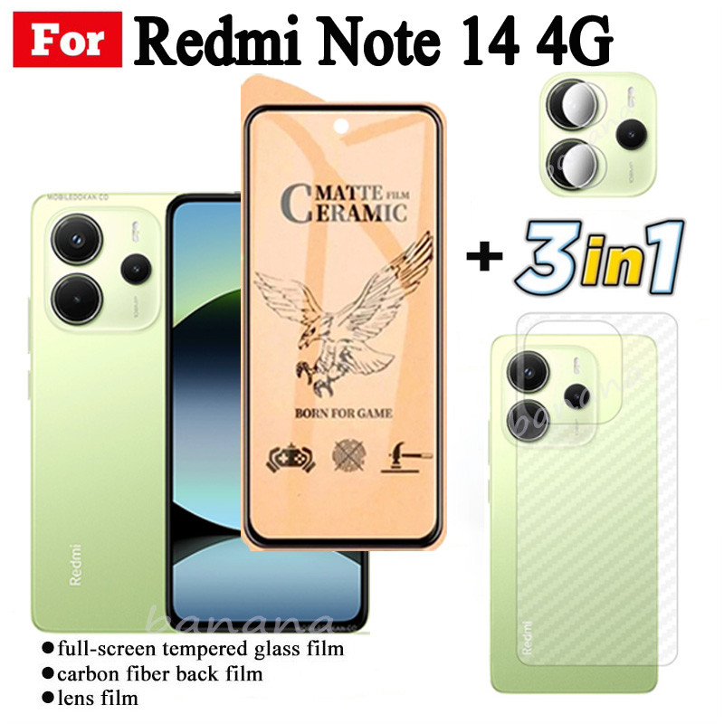 Kính cường lực gốm 3 TRONG 1 Redmi Note 14 cho Redmi Note 14 5G Ống kính máy ảnh Kính bảo vệ màn hình và phim mặt sau