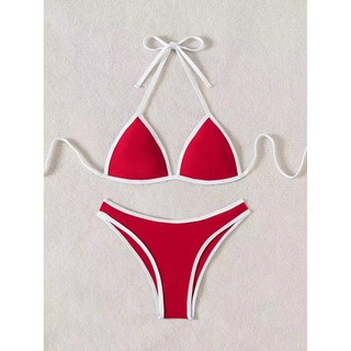 Đồ bơi nữ màu đỏ trắng nối dây màu hai mảnh Đồ bơi Bikini