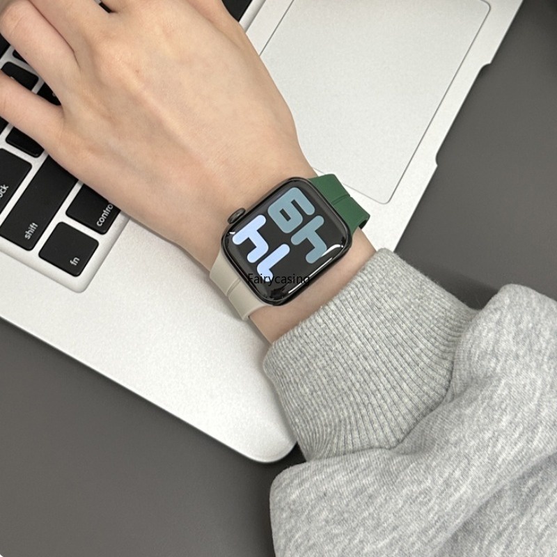 Dây đeo silicon từ tính cho Apple Watch Band 44mm 45mm 49mm 40mm 41mm 42mm 38mm Ultra 3 2 1 Vòng đeo tay thể thao Correa cho iWatch Ultra Series 11 10 9 7 8 Se 6 5 3