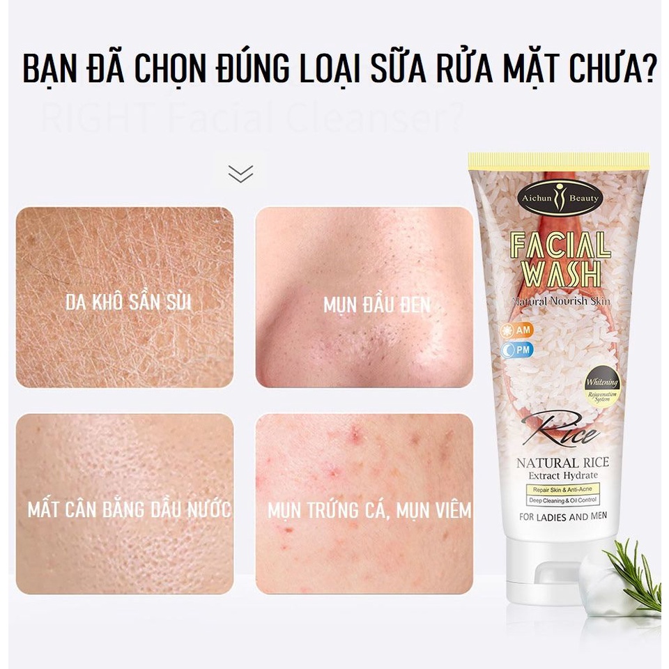 Sữa Rửa Mặt AICHUN BEAUTY Tinh Chất Gạo Kiểm Soát Bã Nhờn, Sạch Sâu, Ngăn Ngừa Hình Thành Mụn Cám Mụn Đầu Đen