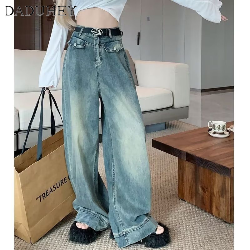 Ảnh DaDuHey New American Ins High Street Retro Washed Jeans Niche High Waist Loose Wide Leg Pants Trousers 3