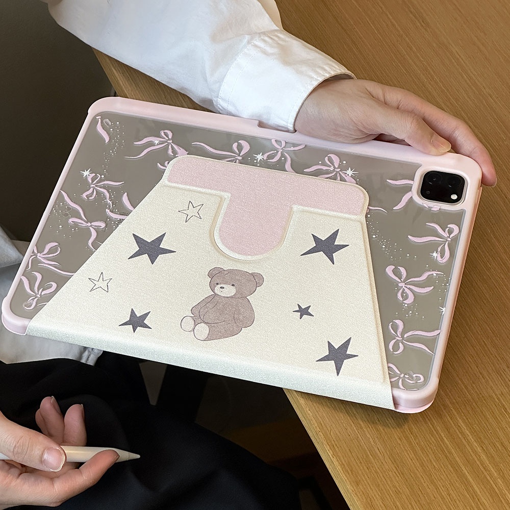 Ốp lưng họa tiết gấu nơ màu nâu Acrylic cứng Tương thích với Mini6 Mini7 IPad5 6 7 8 9 10th 11th A16 Air6 Air11 Air13 Air4 Air5 Pro13 Pro10.5 Pro11 Pro12,9 2018 Bao da