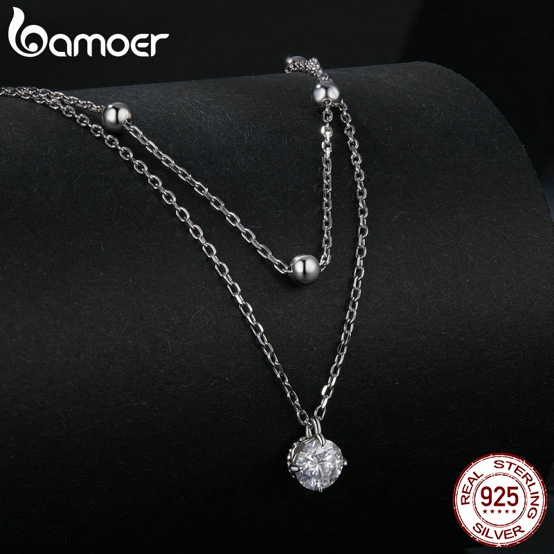 Bamoer Vòng cổ Bạc 925 Hai Lớp Thời Trang Dành Cho Nữ MSN023