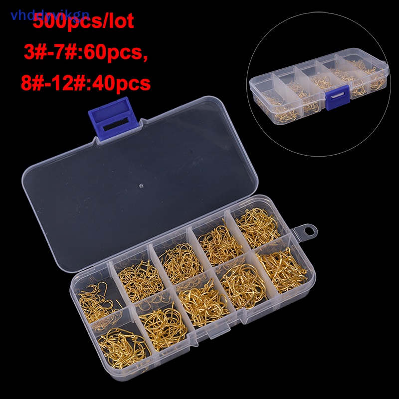 Bộ 500 Cái / Bộ 500 Cái / Bộ vhdd #3~#12 Lưỡi Câu Cá Bằng Thép carbon Màu Vàng Kèm Hộp Đựng Vn vn vn