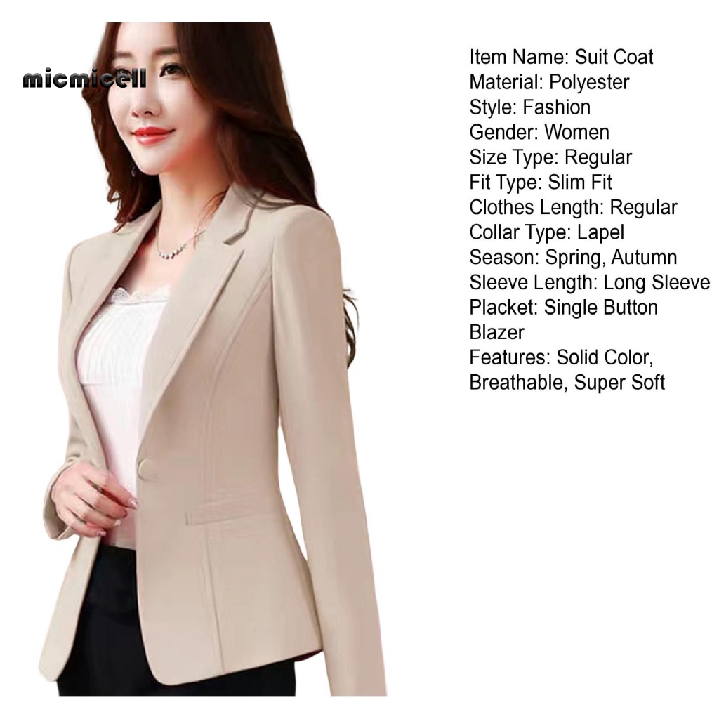 Áo Khoác blazer Tay Dài Màu Trơn Cài Một Hàng Nút Thời Trang Xuân Thu Cho Nữ